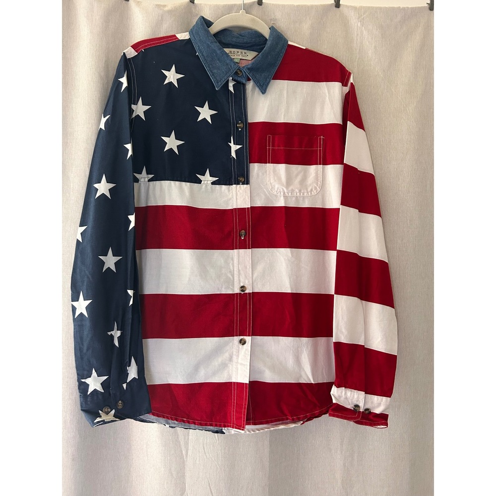 Roper Button Down Men's Western Shirt American Flag Patriotic Size Large